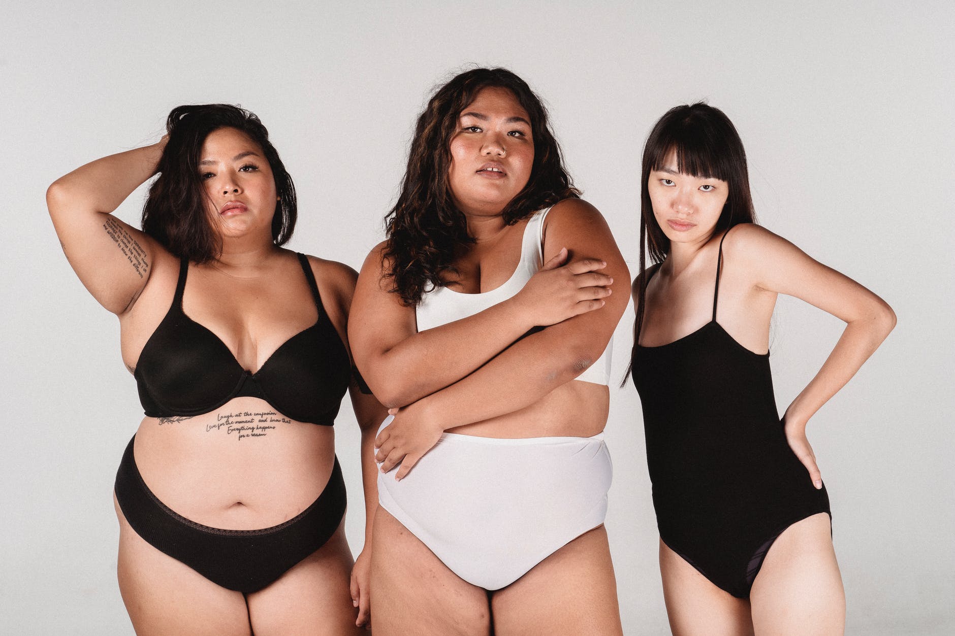 asian overweight and slim women in underwear