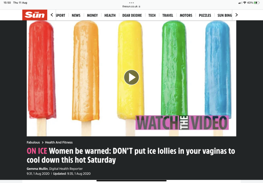 Hot weather survival tips a warning not to put ice lollies in your vagina