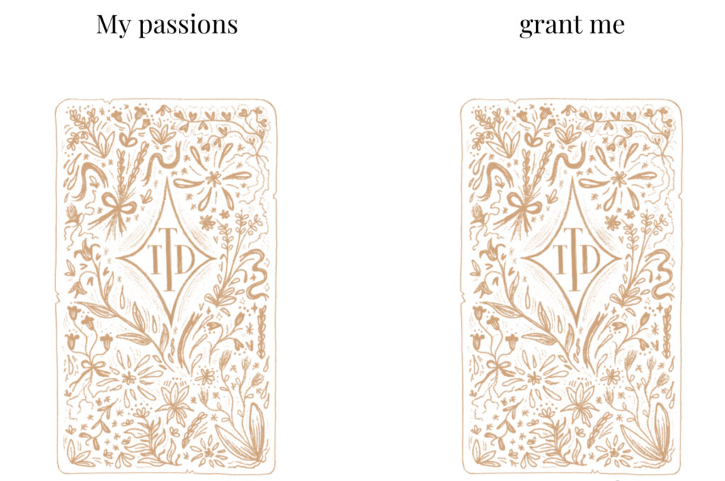 exploring my passions 2 card tarot spread. Shows 2 cards - My passions and grant me